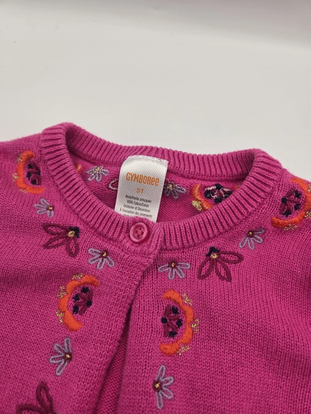 Gymboree Pink Floral Embroidered Cotton Cardigan Sweater Toddler Girl Size 5T
